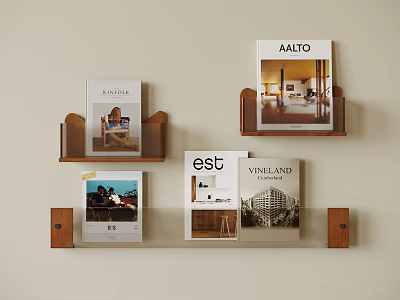 Modern Wall Mounted Wooden Bookshelf With Decorative Books And Minimalist Design 3d model