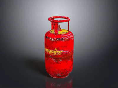 Red LPG Gas Cylinder With Yellow Stripe And Worn Exterior Surface Details 3d model