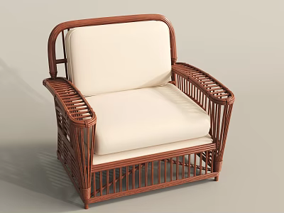 Modern Wooden Rattan Single Sofa 3d model