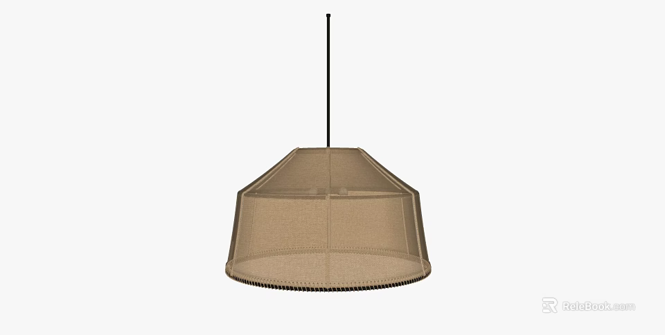 Minimalist Beige Fabric Pendant Light With Stitched Drum Shade Design 3d model 