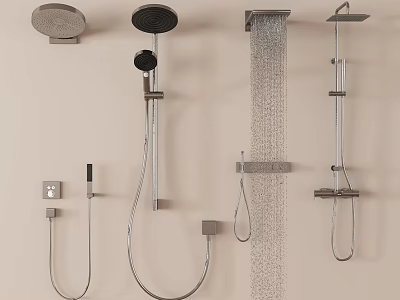 Modern Various Types of Shower Heads Including Wall Mounted Rainfall Handheld and Waterfall Designs 3d model
