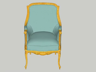 Elegant Light Blue Single Sofa with Golden Carved Frame Classic European Style Upholstered Design 3d model
