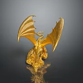 Game Movie Character Golden Dragon Mythical Statue with Detailed Wings and Shiny Metallic Finish