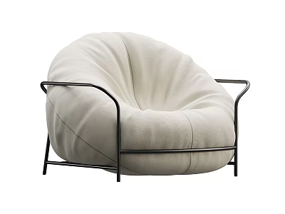 Modern Beige Fabric Bean Bag Chair With Black Metal Frame And Cozy Minimalist Design 3d model