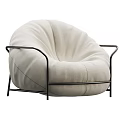 Modern Beige Fabric Bean Bag Chair With Black Metal Frame And Cozy Minimalist Design