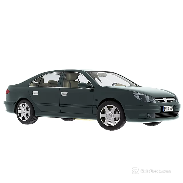 Dark Green Four Door Sedan With Silver Wheels And Light Interior Design 3d model 