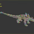 Fantasy Dinosaur 3D Model With Gray Body Blue Spiked Back And Glowing Crystal Structures