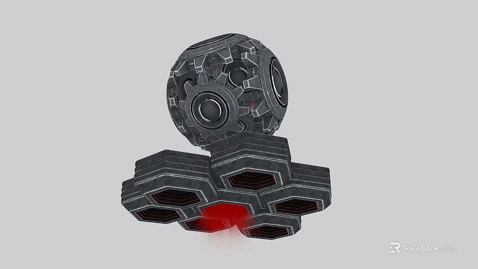 Mechanical Industrial Equipment Structure With Spherical Component Base And Red Illumination 3d model 
