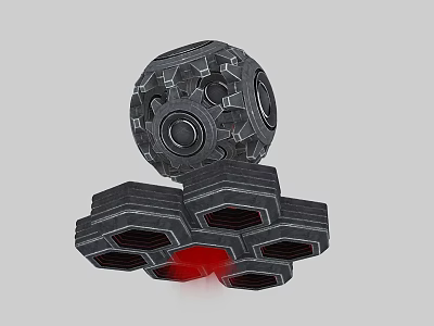Mechanical Industrial Equipment Structure With Spherical Component Base And Red Illumination 3d model