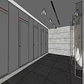 Modern Public Restroom Interior With Gray Stalls Marble Floor And Urinals