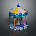 Decorative Carousel With Yellow Pink Top Blue Patterns Colorful Poles And Circular Base