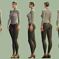 Woman Figure in Gray Top and Dark Pants with High Heels Displayed from Multiple Angles