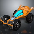 Orange Futuristic Sci Fi Vehicle With Large Tires And Blue Transparent Panels