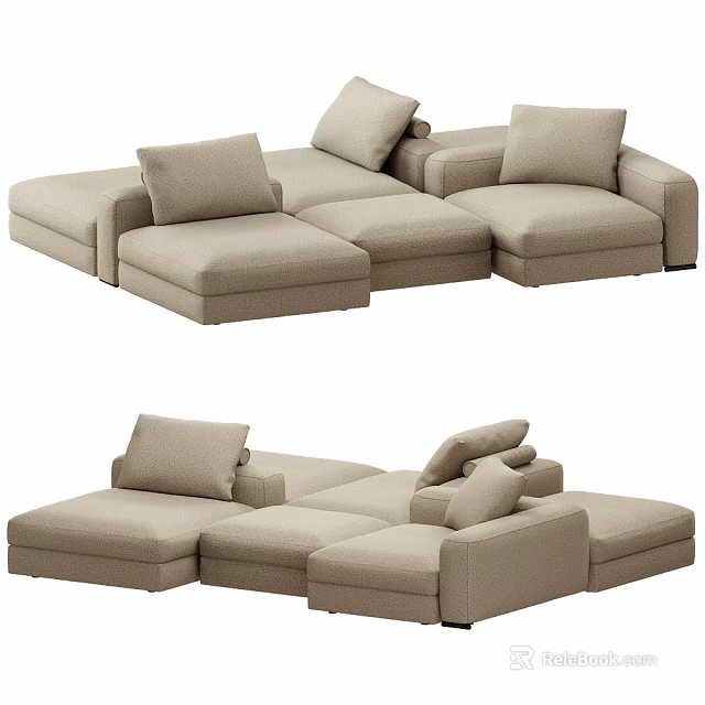 Modern Beige Modular Sofa Design With Comfortable Cushions And Sectional Seats 3d model