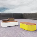Outdoor Chairs With Wooden Tops White Yellow Brown Bases Step Shaped Oval Design