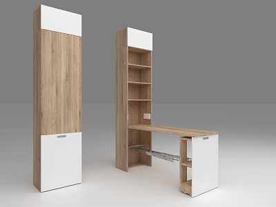 Modern Wooden White Functional Furniture With Shelves Desk And Cabinet 3d model