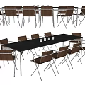 Modern Office Conference Table With Wooden Top And Metal Frame Chairs Setup
