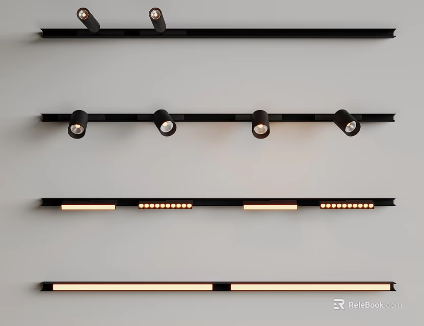 Modern Track Downlights And Spotlights With Black Sleek Design And Adjustable Heads 3d model 