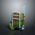 Practical Green Backpack With Metal Frame Small Bottle And Shovel For Daily Use
