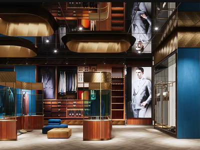 Elegant Modern Clothing Store Interior With Display Racks Mannequins And Warm Lighting 3d model