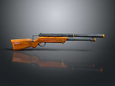 Classic Double Barrel Shotgun With Wooden Stock Black Barrels And Red Logo 3d model
