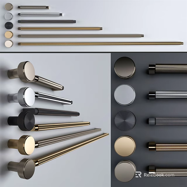 Sleek Modern Cabinet Handles In Brushed Gold Matte Black And Chrome Finishes 3d model 