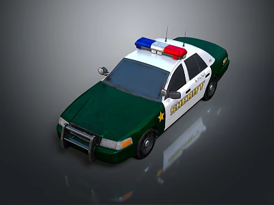 Green And White Sheriff Police Car With Red Blue Emergency Lights 3d model