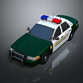 Green And White Sheriff Police Car With Red Blue Emergency Lights