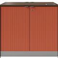 Contemporary Orange And Dark Brown Bookcase With Double Doors Gray Base And Wooden Top