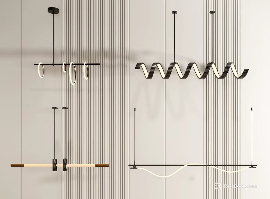 Modern Contemporary Pendant Lights With Spiral Circular Linear Design For Interior Decor 3d model 