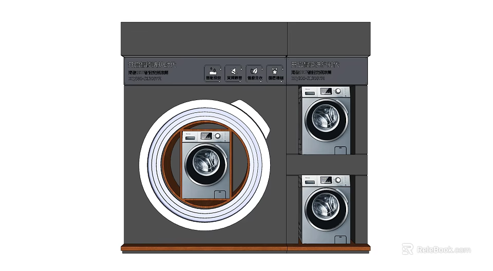 Modern Laundry Room Interior Design With Built in Washing Machines And Cabinets 3d model 