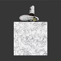 White High Top Canvas Shoes With Blue Star Logo Red Trim On Marble Cube