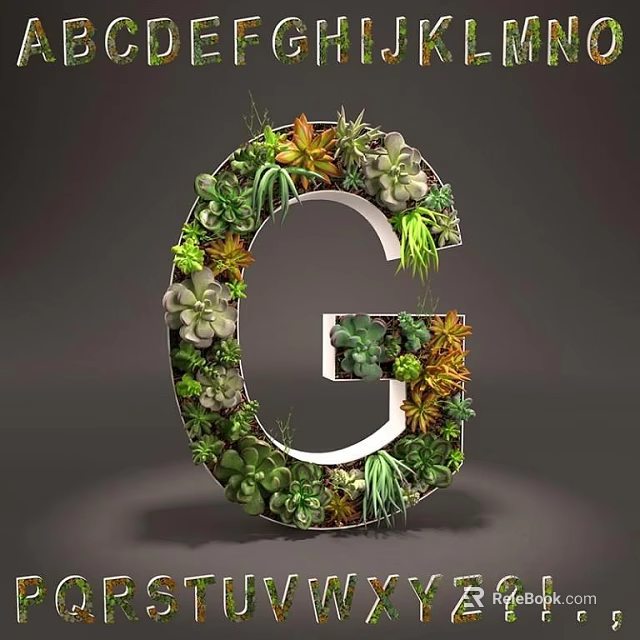 Bonsai Potted Plants Arranged In Letter G Shape With Succulents And Green Foliage 3d model 