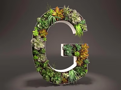 Bonsai Potted Plants Arranged In Letter G Shape With Succulents And Green Foliage 3d model