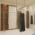 Minimalist Modern Clothing Store Interior With Hanging Racks Mirrors And Wooden Display Cabinets