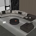 Modern L Shaped Sofa and Round Coffee Table Set with Plush Cushions and Leather Armchair