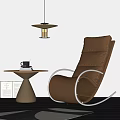 Brown Leather Lounge Chair With Metal Frame Side Table Coffee Cup And Book