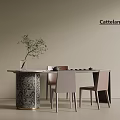 Elegant Modern Tea Table and Chairs With Round Marble Tabletop And Carved Base 3d model