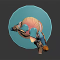 Bunny Ear Girl Character Holding Torch And Sword With Pink Blue Outfit On Blue Base
