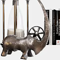 Decorative Ornament Set With Hourglass Bronze Horse Clapperboard Elephant Statue Vintage Books And Retro Camera