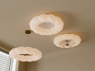 Three Cloud Shaped White Chandeliers With Soft Lighting In Modern Interior Space 3d model