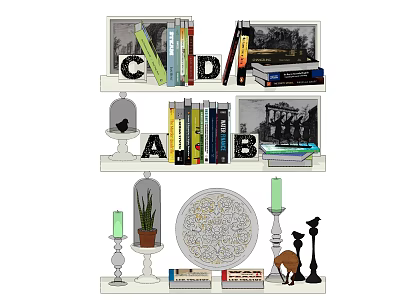 Decorative Ornament Set With Alphabet Letters Books Photo Frames Glass Cloches Candles And Deer Figurine 3d model