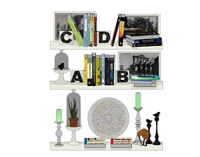 Decorative Ornament Set With Alphabet Letters Books Photo Frames Glass Cloches Candles And Deer Figurine 3d model