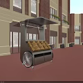Mobile Vending Cart With Canopy Wooden Display And Red Brick Street Background