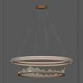 Modern Chandelier With Circular Metallic Frame And Illuminated Light Strips In Dark Background