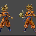 Game Movie Character Goku Super Saiyan With Orange Outfit Blue Belt Golden Hair And Aura