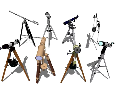 Commercial Equipment Featuring Different Models of Telescopes With Stable Tripod Stands 3d model