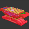 Red Xylophone Musical Instrument with Yellow Keys Mallet and Golden Painted Decorative Patterns