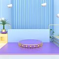 Stylish Scene With Blue Striped Background Cloud Decorations Golden Frames And Purple Platform 3d model