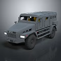 Grey Armored Functional Vehicle With Robust Tires And Illuminated Lights